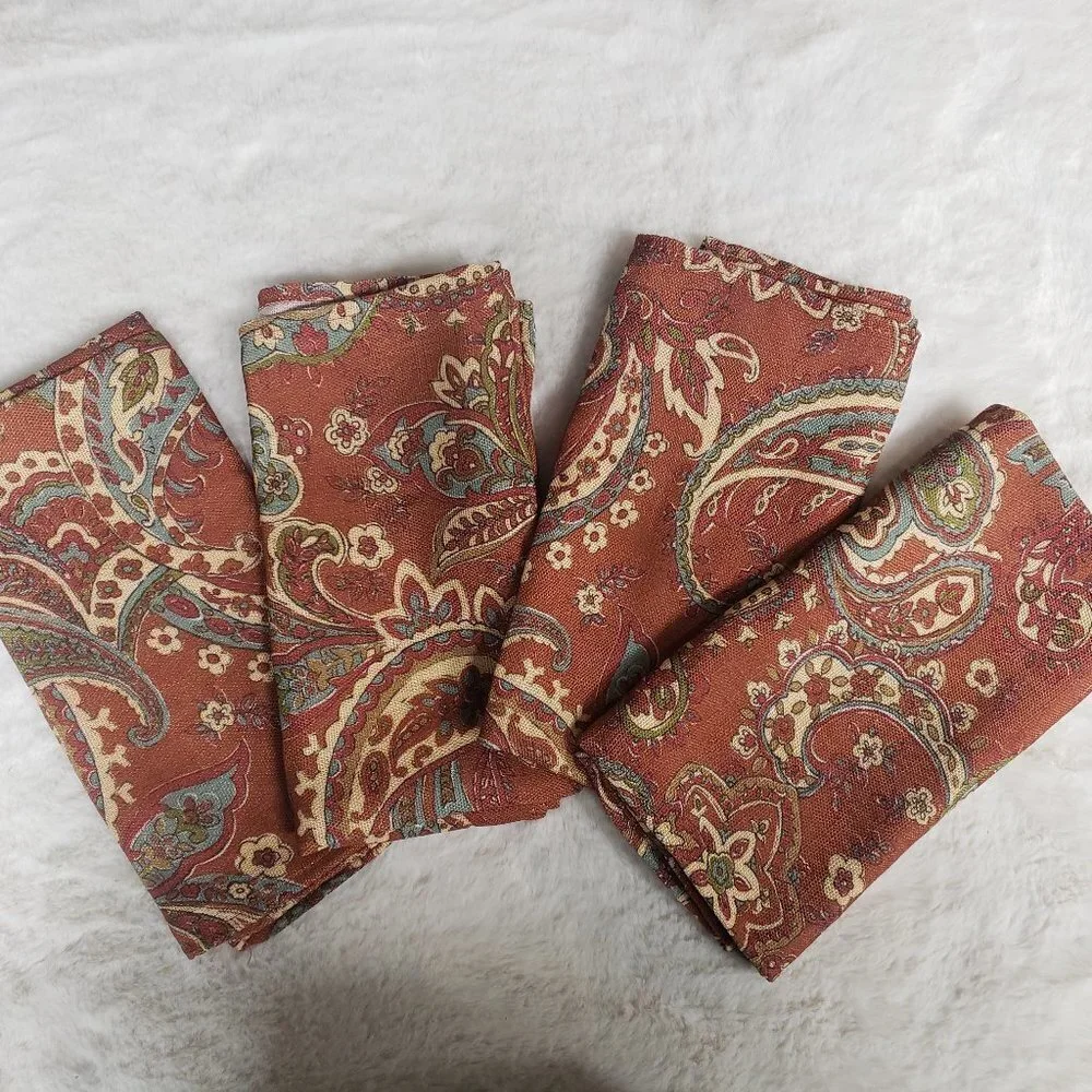 Harvest Season Nutmeg Paisley Boho Thanksgiving Holiday Dinner Napkins x4 NWT